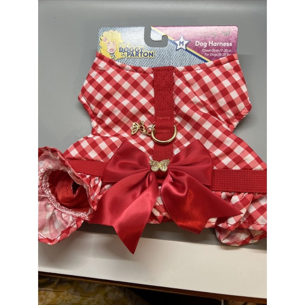 Doggy Parton Dog Harnesses and Leash/Collar Set Collection, Red Gingham Size M